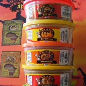 two hundred gram spice tubs Taste of Africa trade mark